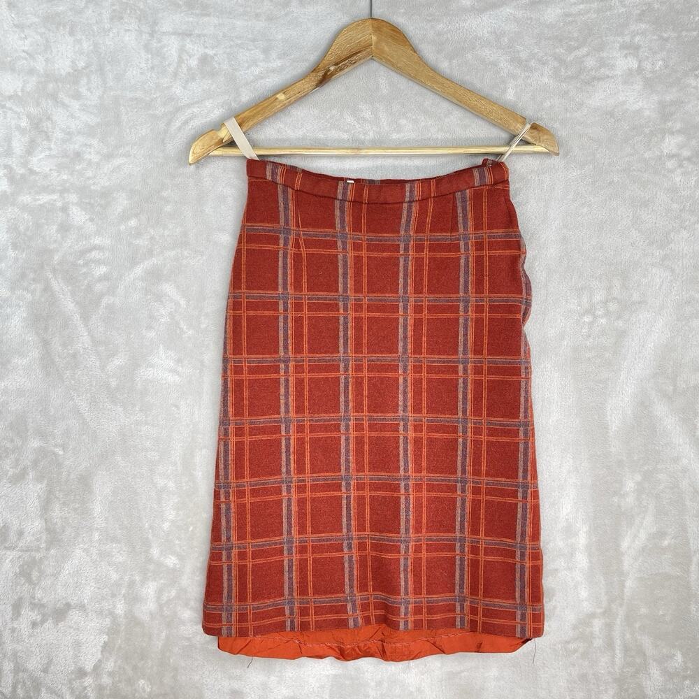 Dellbury England Vintage 1960s Wool Plaid Midi Skirt 25" Waist Retro Mod
